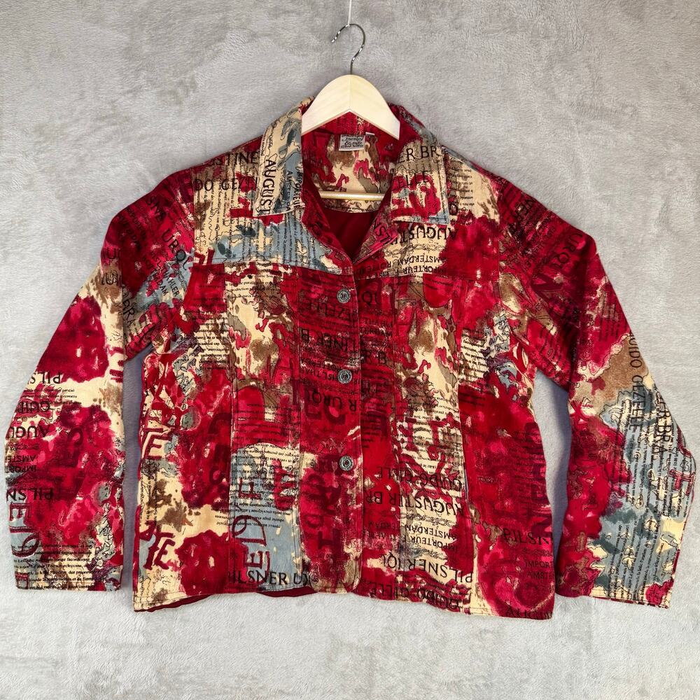 Parsley & Sage Large Art-to-Wear Cotton Red Pink Funky Shacket Jacket Blazer Lux